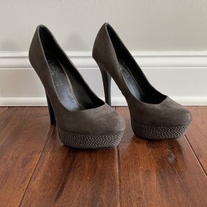 Aldo Suede Gray Platform Heels with Silver Beading